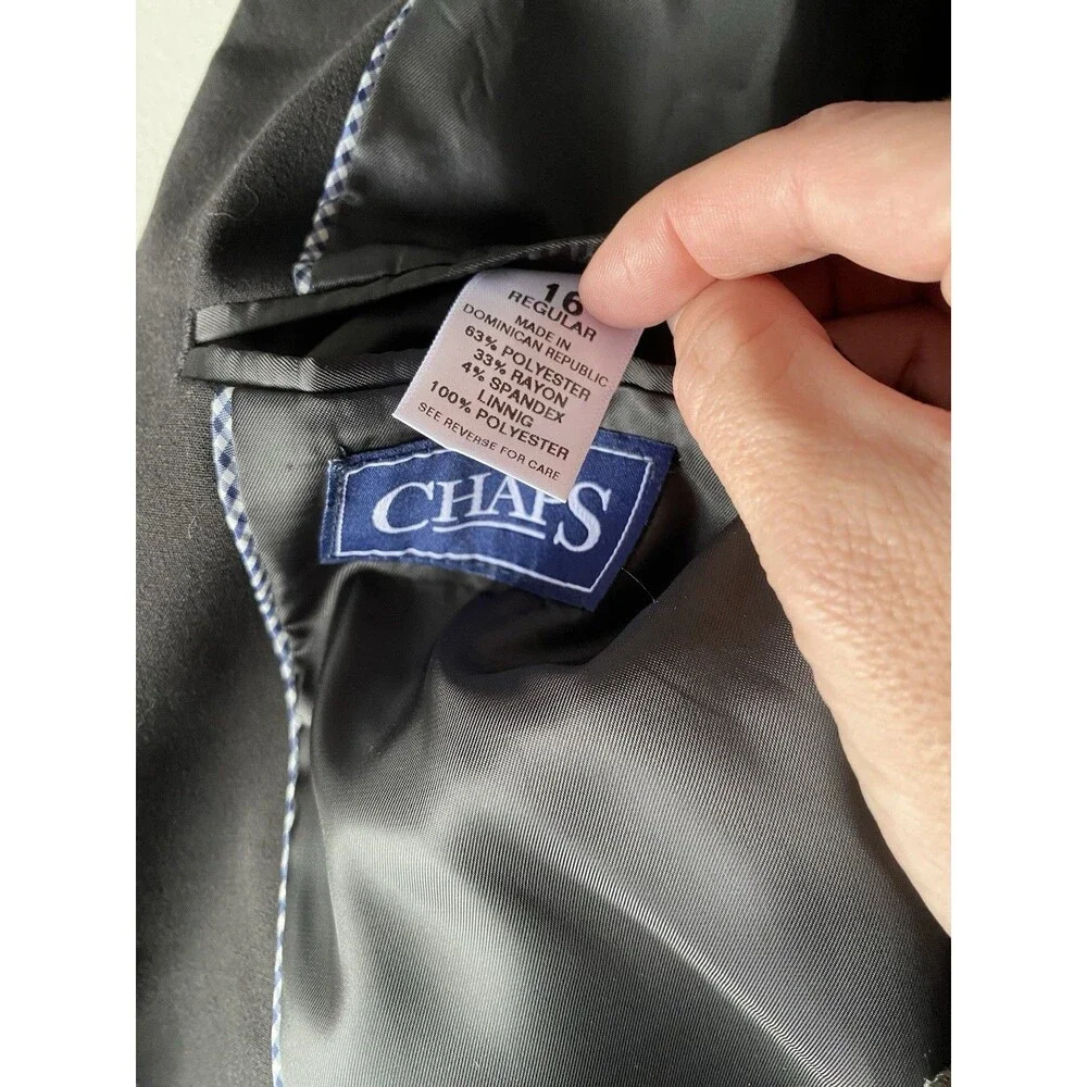 CHAPS Youth Boys Sz 16 Black FORMAL Suit Jacket Blazer STRETCH Wrinkle Resistant